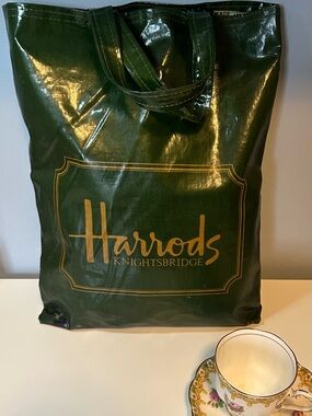 Vintage Harrods Knightsbridge Green Shopping Tote England 1990s Collector
